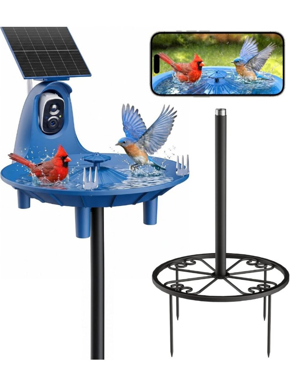 Smart Bird Bath with 2K HD Camera, AI Bird ID & Solar Fountain